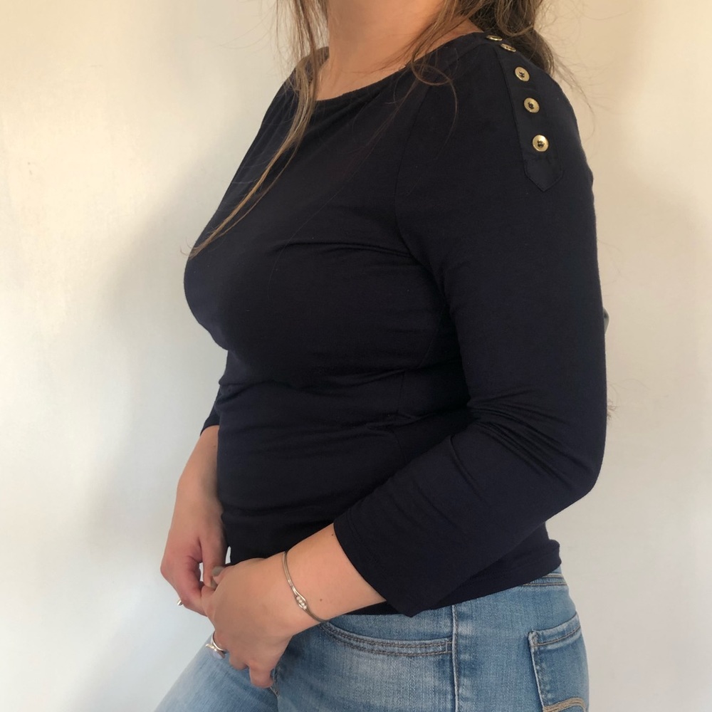 Navy Blue Limited Blouse Button Detail